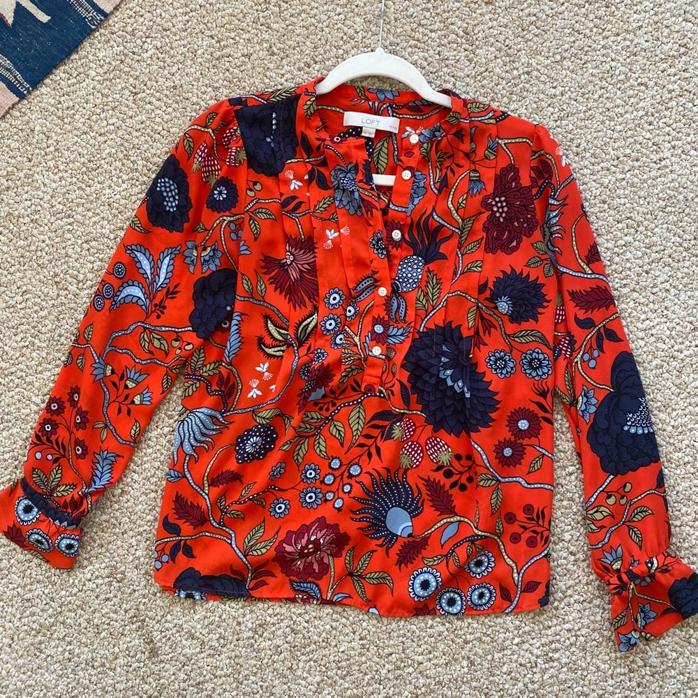 LOFT Red Floral Blouse